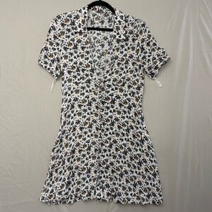 Free People Womens Floral Mini Dress Size 12 Boho Short Sleeve Button Front